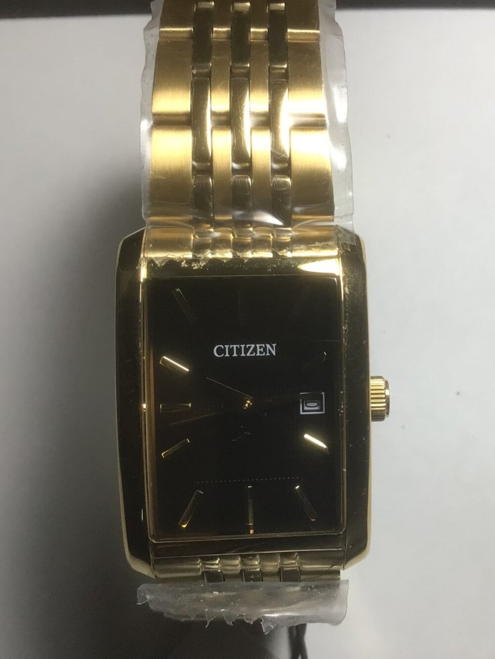 Citizen Gold Stainless Steel Tank Watch with Black Dial New